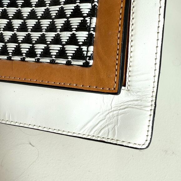 LOEFFLER RANDALL Woven Leather Crossbody Satchel Black White Tan Designer - Picture 7 of 12